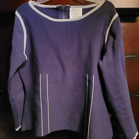 Sail to Sable Dark Blue Grey Accents Shaped Long-sleeve Top Ponte Knit L - Picture 8 of 10